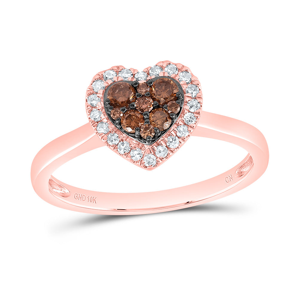 10kt Rose Gold 1/3 Cttw Natural Diamond Cognac Natural Heart Wedding Engagement Anniversary Ring, Women Size: 5-9