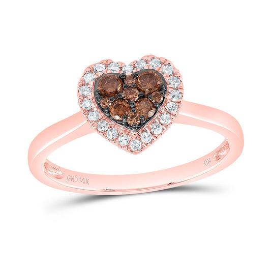 14kt Rose Gold 1/3 Cttw Natural Diamond Cognac Natural Heart Wedding Engagement Anniversary Ring, Women Size: 5-9
