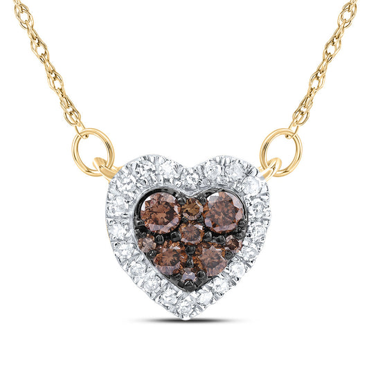 10kt Yellow Gold 1/3 Cttw Natural Diamond Cognac Natural Heart Necklace, Length: 18 Inch
