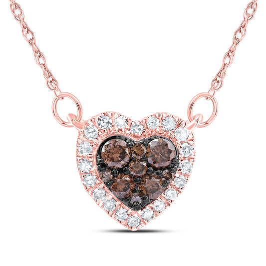 10kt Rose Gold 1/3 Cttw Natural Diamond Cognac Natural Heart Necklace, Length: 18 Inch