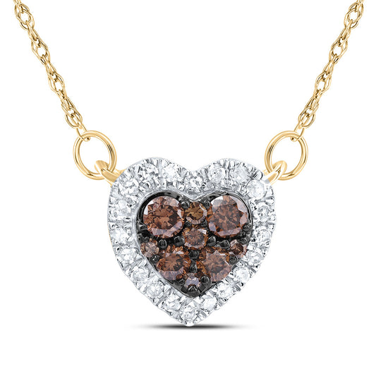 14kt Yellow Gold 1/3 Cttw Natural Diamond Cognac Natural Heart Necklace, Length: 18 Inch