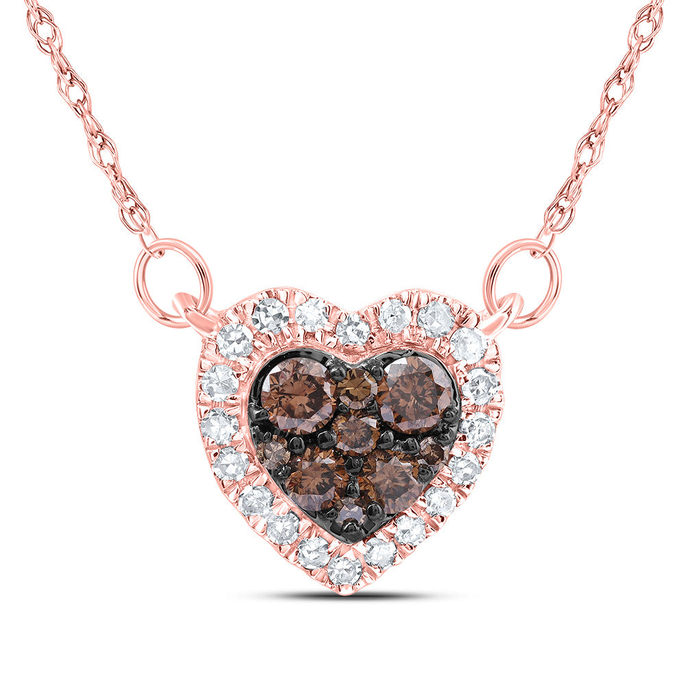 14kt Rose Gold 1/3 Cttw Natural Diamond Cognac Natural Heart Necklace, Length: 18 Inch