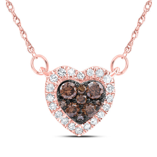 14kt Rose Gold 1/3 Cttw Natural Diamond Cognac Natural Heart Necklace, Length: 18 Inch