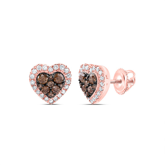 14kt Rose Gold 1/2 Cttw Natural Diamond Cognac Natural Heart Stud Earring