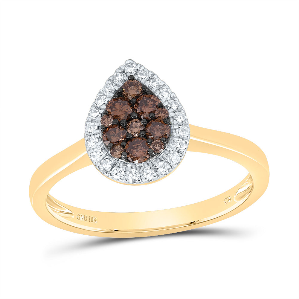 10kt Yellow Gold 1/3 Cttw Diamond Cognac Natural Pear Wedding Engagement Anniversary Ring, Women Size: 5-9