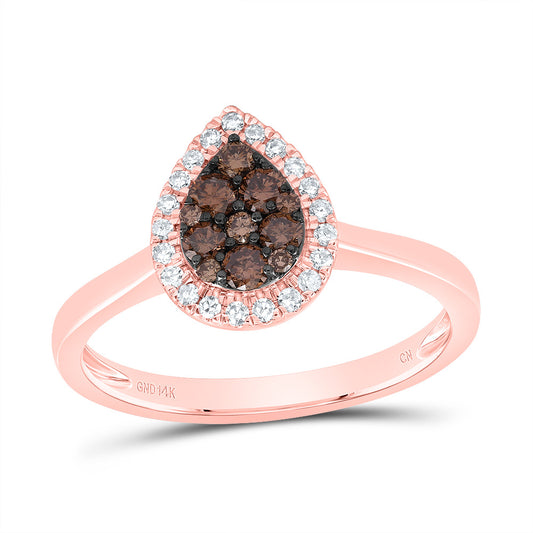 14kt Rose Gold 1/3 Cttw Diamond Cognac Natural Pear Wedding Engagement Anniversary Ring, Women Size: 5-9
