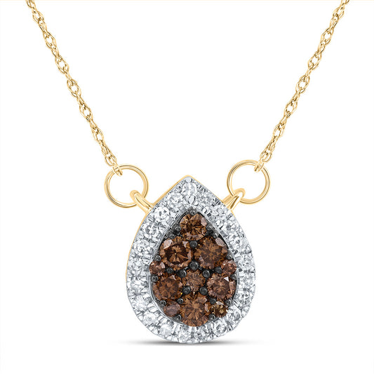 14kt Yellow Gold 1/3 Cttw Diamond Cognac Natural Pear Necklace, Length: 18 Inch