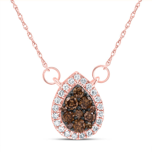 14kt Rose Gold 1/3 Cttw Diamond Cognac Natural Pear Necklace, Length: 18 Inch