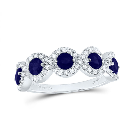 14kt White Gold 1/3 Cttw Diamond and 1 Cttw Round Blue Sapphire Natural Gem Wedding Engagement Anniversary Band, Women Size: 5-9
