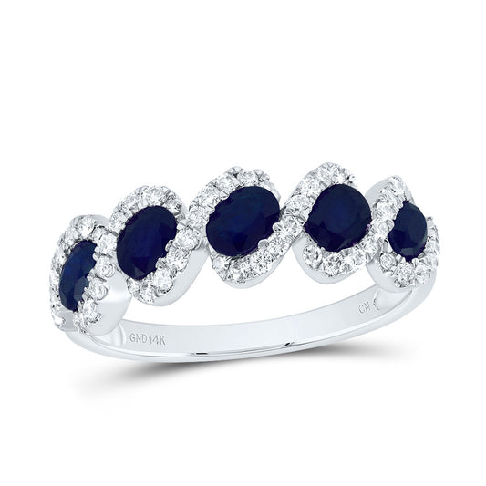 14kt White Gold 1/3 Cttw Diamond and 1 Cttw Oval Blue Sapphire Natural Gem Wedding Engagement Anniversary Band, Women Size: 5-9
