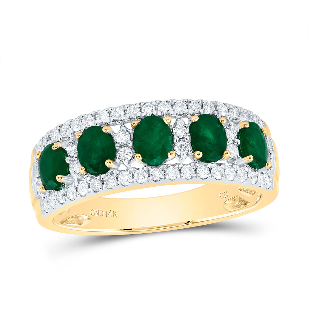 14kt Yellow Gold 1/3 Cttw Diamond 7/8 Cttw Oval Emerald Natural Gem Wedding Engagement Anniversary Band, Women Size: 5-9
