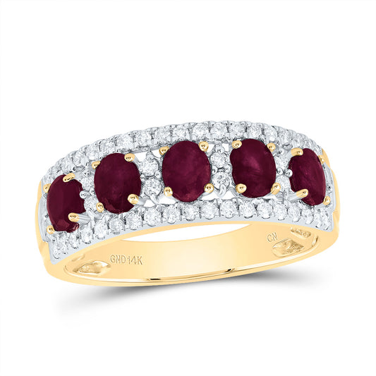 14kt Yellow Gold 1/3 Cttw Diamond and 1 Cttw Oval Ruby Natural Gem Wedding Engagement Anniversary Band, Women Size: 5-9