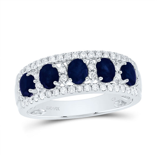 14kt White Gold 1/3 Cttw Diamond and 1 Cttw Oval Blue Sapphire Natural Gem Wedding Engagement Anniversary Band, Women Size: 5-9