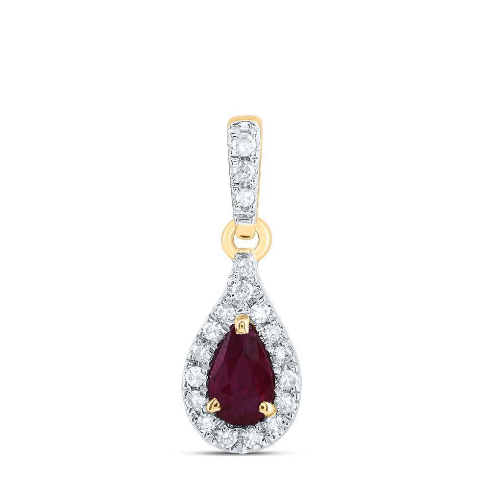 14kt Yellow Gold 1/12 Cttw Diamond 5x3mm Pear Ruby Natural Gem Pear Pendant