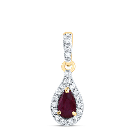 14kt Yellow Gold 1/12 Cttw Diamond 5x3mm Pear Ruby Natural Gem Pear Pendant
