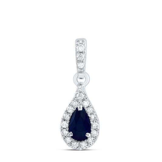 14kt White Gold 1/12 Cttw Diamond 5x3mm Pear Blue Sapphire Natural Gem Pear Pendant
