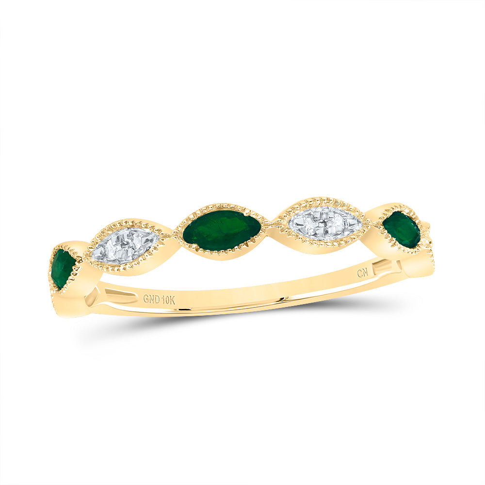10kt Yellow Gold 1/20 Cttw Diamond and 1/5 Cttw Marquise Emerald Natural Gem Bridal Wedding Engagement Anniversary Womens Band, Women Size: 5-9