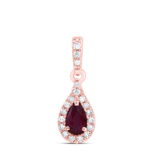 14kt Rose Gold 1/12 Cttw Diamond 5x3mm Pear Ruby Natural Gem Pear Pendant