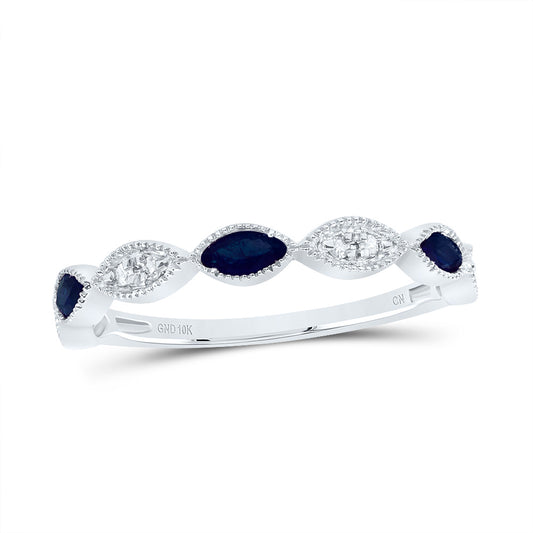 10kt White Gold 1/20 Cttw Diamond and 1/3 Cttw Marquise Blue Sapphire Natural Gem Bridal Wedding Engagement Anniversary Womens Band, Women Size: 5-9