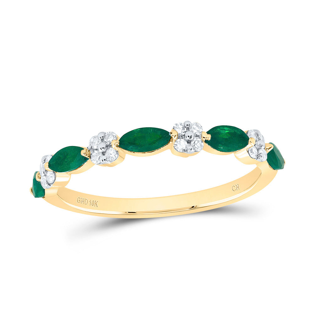 10kt Yellow Or White Gold Diamond Marquise Emerald Natural Gem Wedding Engagement Anniversary Band