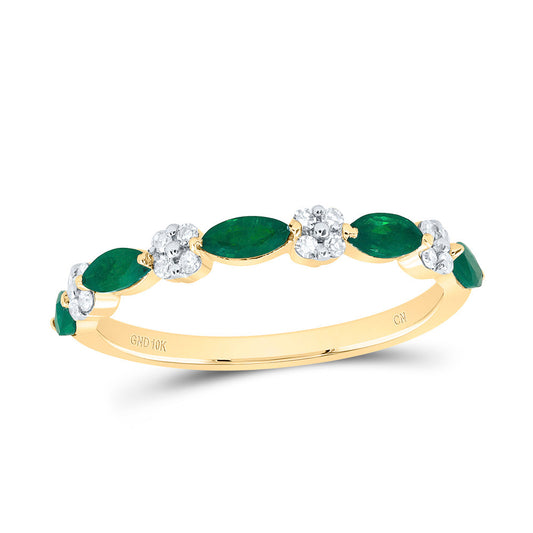 10kt Yellow Or White Gold Diamond Marquise Emerald Natural Gem Wedding Engagement Anniversary Band