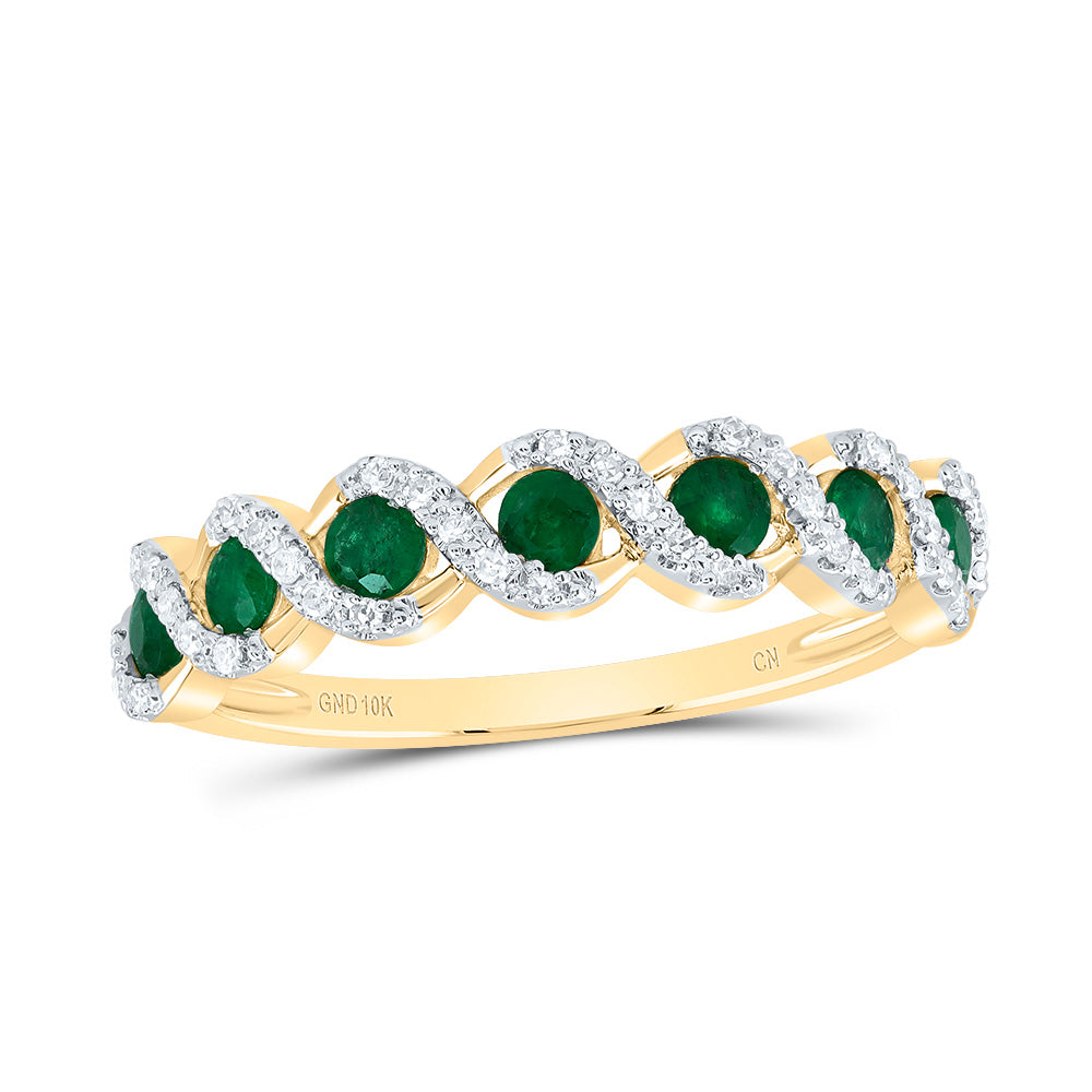10kt Yellow Or White Or Rose Gold Diamond Round Emerald Natural Gem Ladies Wedding Engagement Anniversary Band