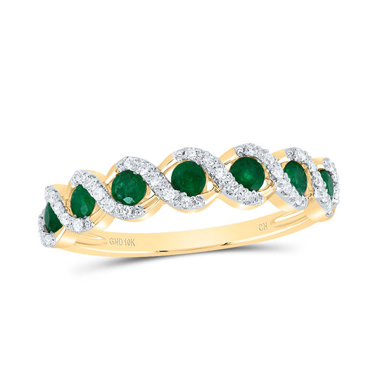 10kt Yellow Or White Or Rose Gold Diamond Round Emerald Natural Gem Ladies Wedding Engagement Anniversary Band
