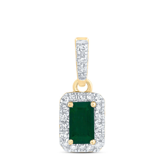 14kt Yellow Or White Or Rose Gold Diamond 5x3mm Emerald Shape Natural Gem Emerald Pendant
