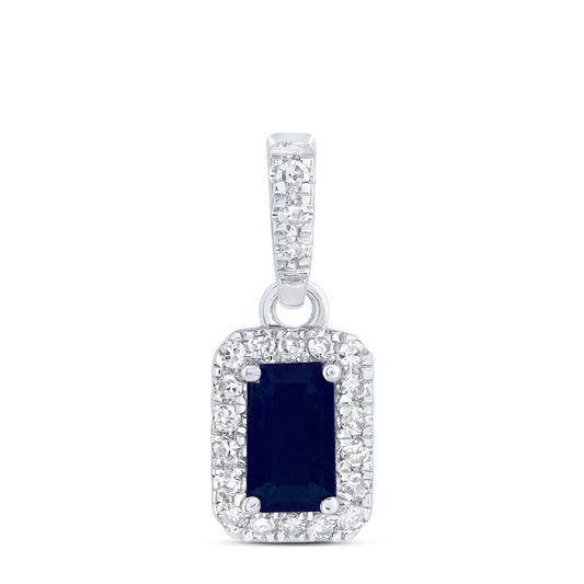 14kt White Gold 1/10 Cttw Diamond 5x3mm Emerald Blue Sapphire Natural Gem Emerald Pendant