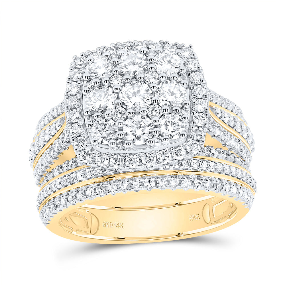14kt Yellow Gold 1 7/8 Cttw Diamond Cushion Single Halo Wedding Engagement Anniversary Bridal Set, Women Size: 5-9