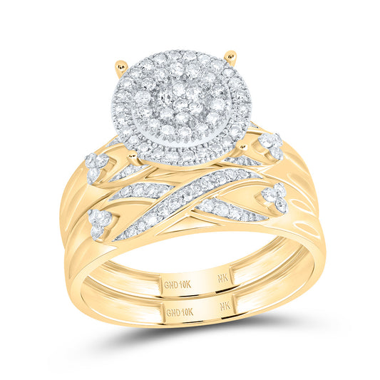 10kt Yellow Gold His & Hers 3/4 Cttw Diamond Round Bridal Wedding Ring Band Set, Women Size: 5-9, Men Size: 8-12