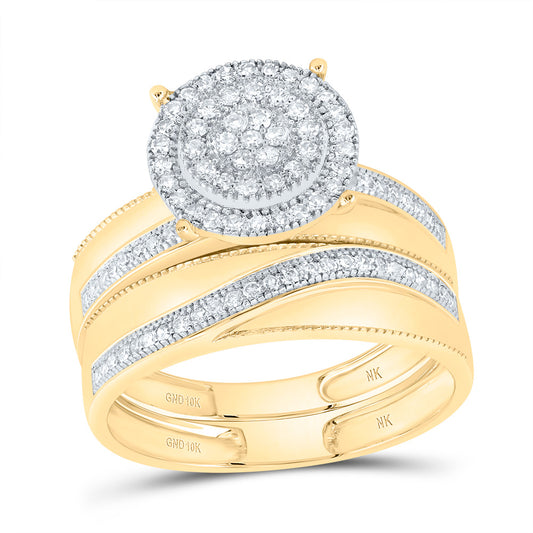 10kt Yellow Gold His & Hers 5/8 Cttw Diamond Round Bridal Wedding Ring Band Set, Women Size: 5-9, Men Size: 8-12