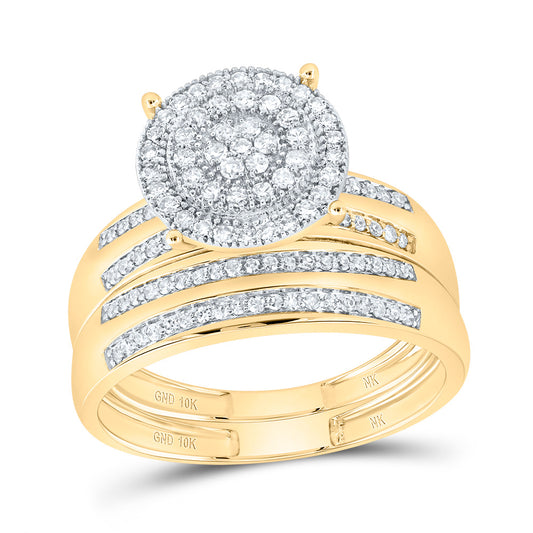 10kt Yellow Gold His & Hers 5/8 Cttw Diamond Round Bridal Wedding Ring Band Set, Women Size: 5-9, Men Size: 8-12