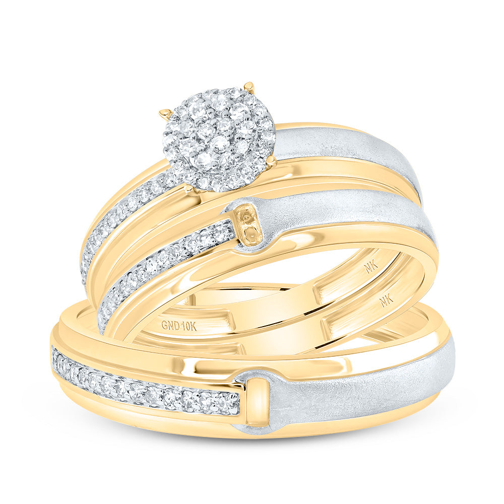 10kt Yellow Gold His & Hers 1/4 Cttw Diamond Round Bridal Wedding Ring Band Set, Women Size: 5-9, Men Size: 8-12