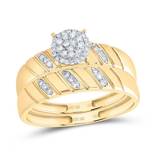 10kt Yellow Gold His & Hers 1/4 Cttw Diamond Round Bridal Wedding Ring Band Set, Women Size: 5-9, Men Size: 8-12