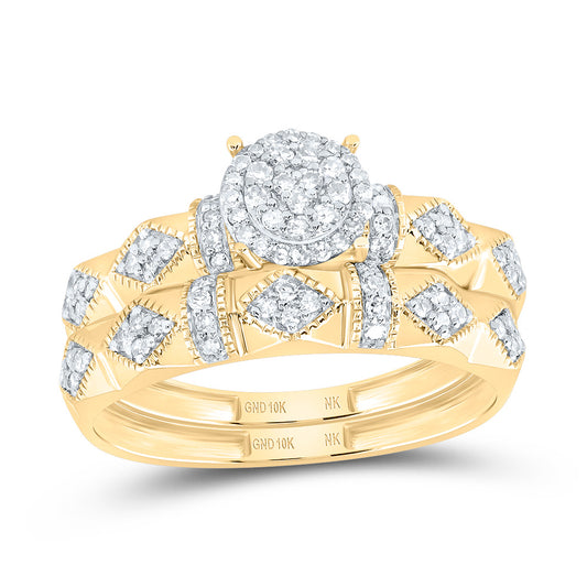 10kt Yellow Gold His & Hers 3/8 Cttw Diamond Round Bridal Wedding Ring Band Set, Women Size: 5-9, Men Size: 8-12