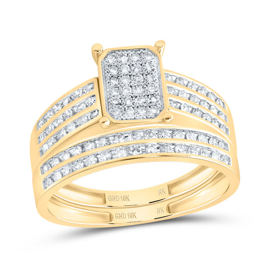 10kt Yellow Gold His & Hers 7/8 Cttw Natural Diamond Emerald Bridal Wedding Ring Band Set, Women Size: 5-9, Men Size: 8-12