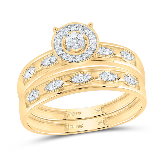 10kt Yellow Gold His & Hers 1/4 Cttw Diamond Round Bridal Wedding Ring Band Set, Women Size: 5-9, Men Size: 8-12
