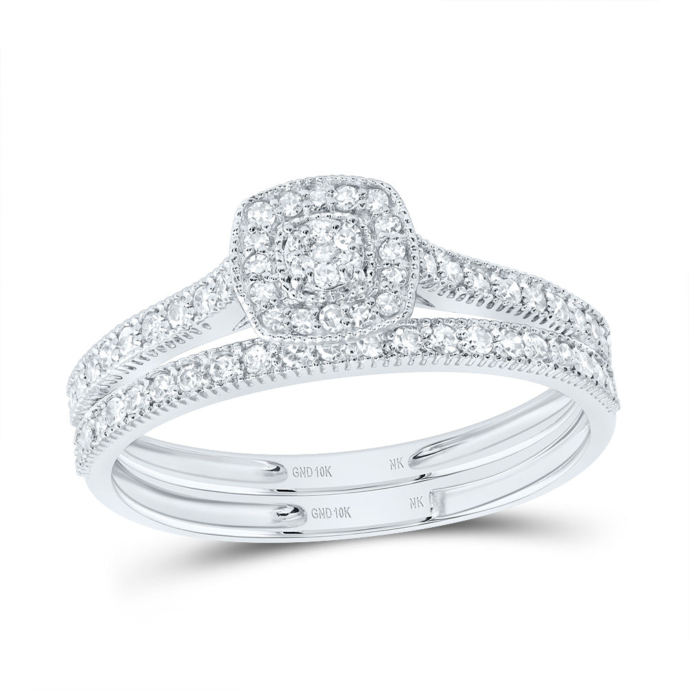 10kt White Gold 1/3 Cttw Diamond Cushion Single Halo Wedding Engagement Anniversary Bridal Set, Women Size: 5-9
