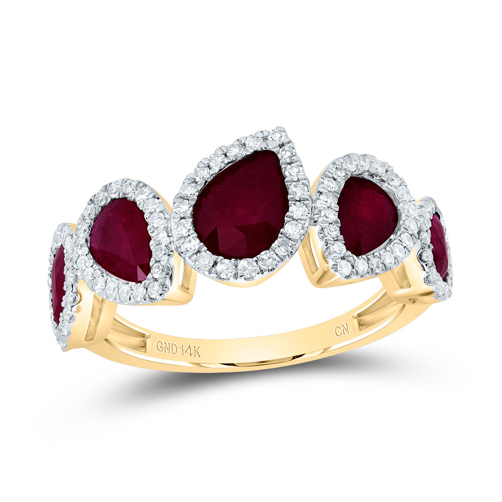 14kt Yellow Gold 1/3 Cttw Diamond 2 Cttw Pear Ruby Natural Gem Bridal Wedding Engagement Anniversary Ring, Women Size: 5-9