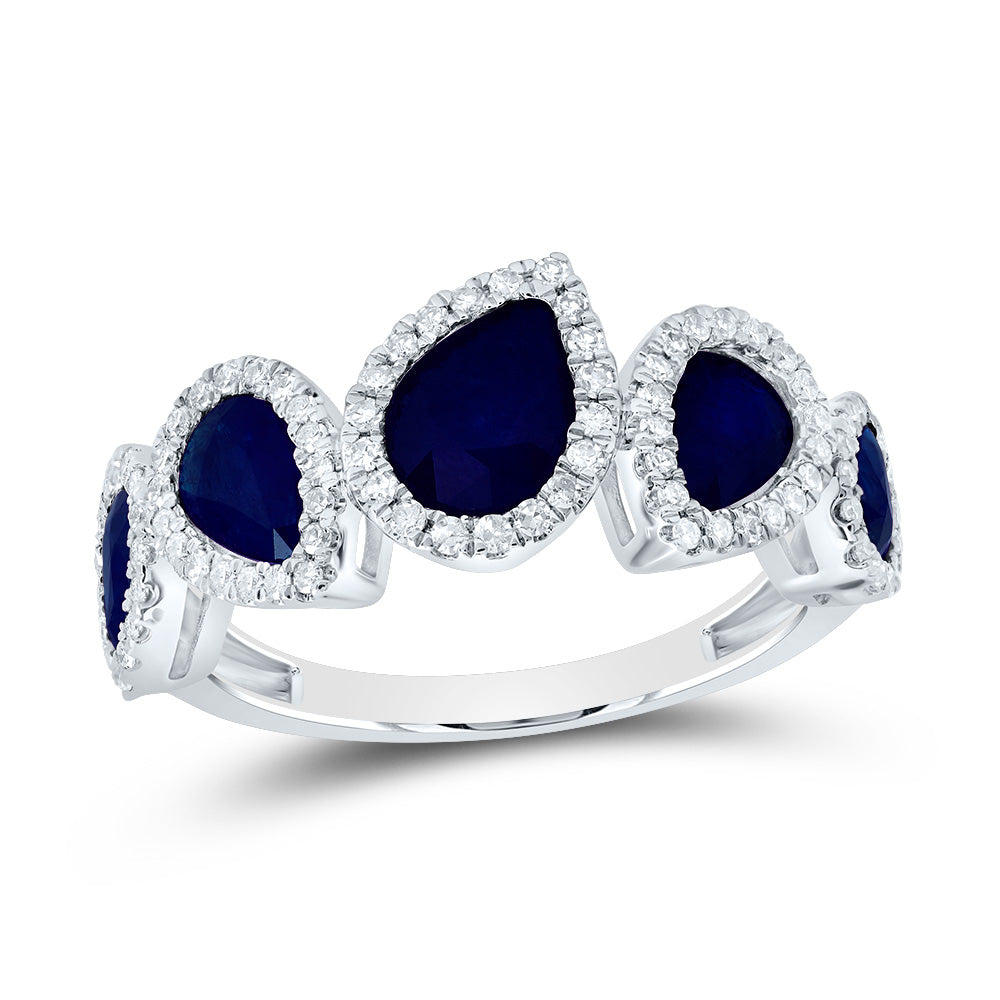 14kt White Gold 1/3 Cttw Diamond 2 1/3 Cttw Pear Blue Sapphire Natural Gem Bridal Wedding Engagement Anniversary Ring, Women Size: 5-9