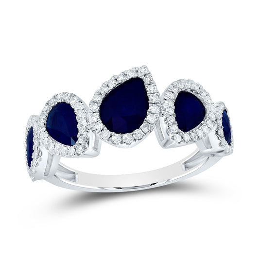 14kt White Gold 1/3 Cttw Diamond 2 1/3 Cttw Pear Blue Sapphire Natural Gem Bridal Wedding Engagement Anniversary Ring, Women Size: 5-9