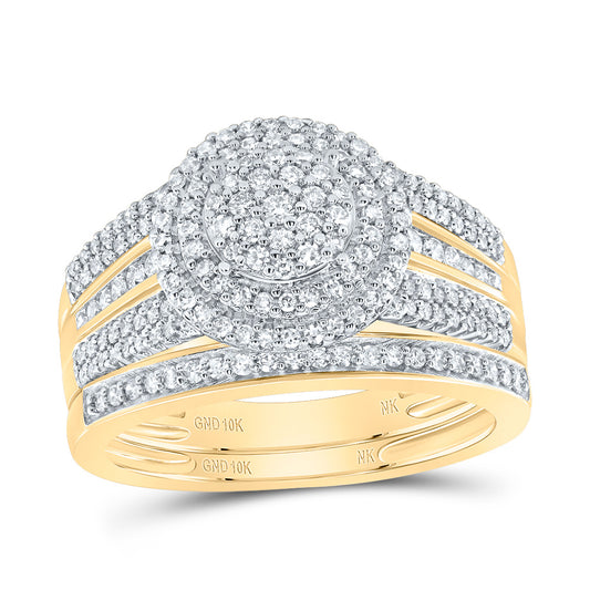 10kt Yellow Gold His & Hers 3/4 Cttw Diamond Round Bridal Wedding Ring Band Set, Women Size: 5-9, Men Size: 8-12