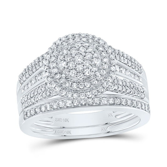 10K White Gold 3/4 Ctw Natural Diamond Round Trio Set, Womens Size: 5-9, Mens Size: 8-12