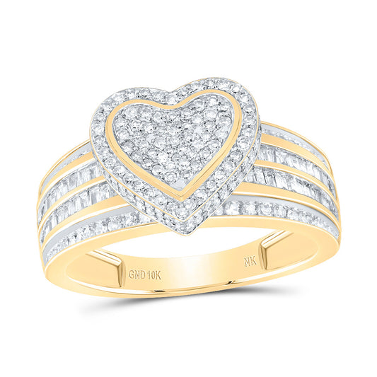 10kt Yellow Gold 5/8 Cttw- Natural Diamond Fashion Heart Wedding Engagement Anniversary Ring, Women Size: 5-9