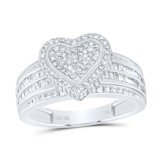 10kt White Gold 5/8 Cttw Natural Diamond Fashion Heart Wedding Engagement Anniversary Ring, Women Size: 5-9