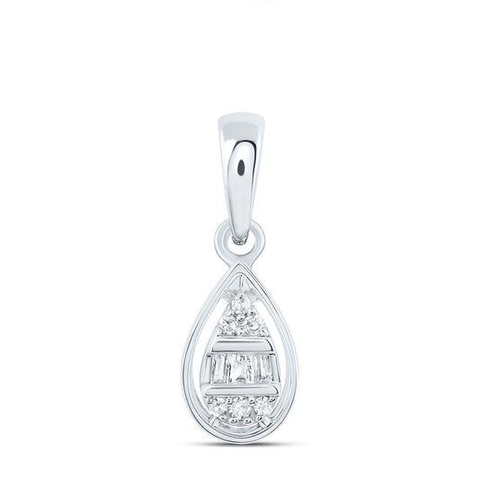 10kt White Gold 1/20 Cttw Diamond Pear Pendant