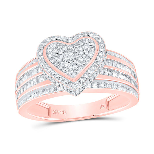14kt Rose Gold 5/8 Cttw Natural Diamond Fashion Heart Wedding Engagement Anniversary Ring, Women Size: 5-9