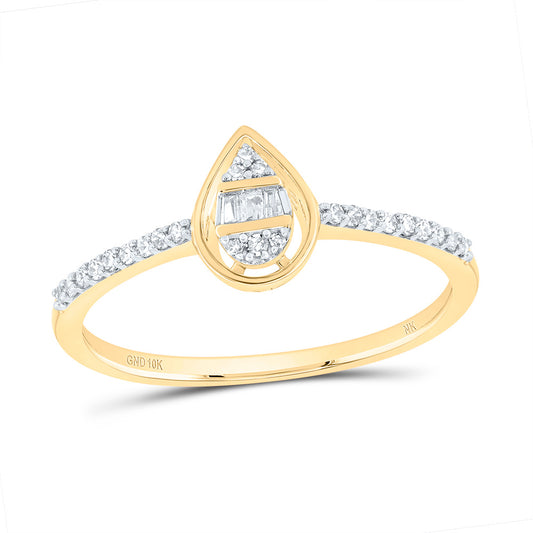 10kt Yellow Gold 1/8 Cttw Diamond Pear Wedding Engagement Anniversary Ring, Women Size: 5-9