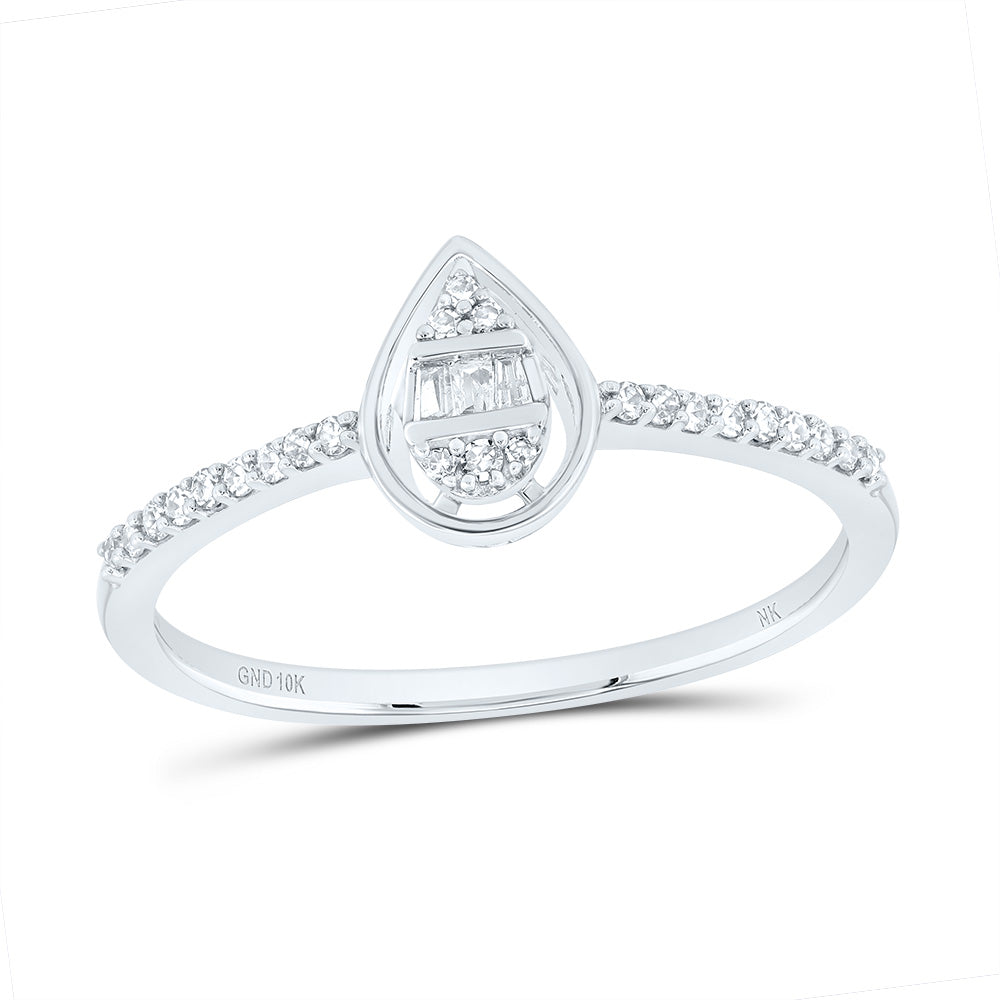 10kt White Gold 1/8 Cttw Diamond Pear Wedding Engagement Anniversary Ring, Women Size: 5-9